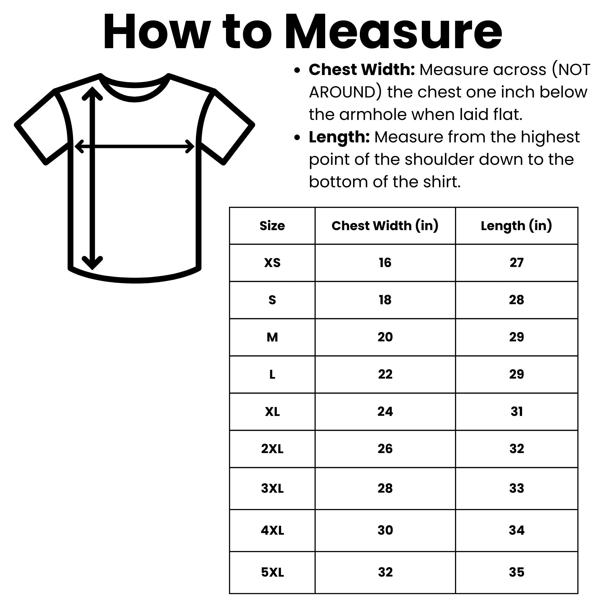 sizechart-tshirt for Nature Outdoors Theme